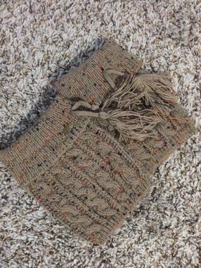 Knit Cable Boot Toppers with Tassel - Brown Speckled